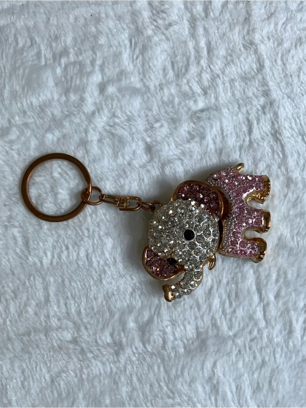 Rhinestone Elephant Keychain - Pink & Clear Crystals